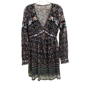 Free People Cherry Blossom Embroidered Lace Pleated Mini Dress Size 2 Coquette